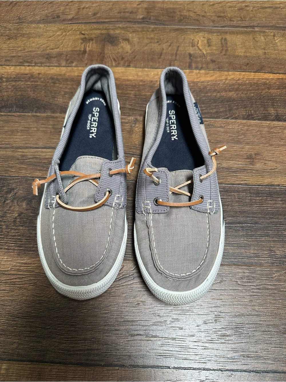 Sperry Women’s Gray Canvas Boat Shoes with Leather Laces
